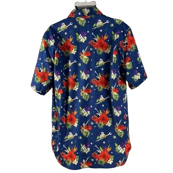 Dixxon‎ Snap On Shirt Mens XL Blue Red Hawaiian Floral Limited Edition 2023 - Picture 2 of 14